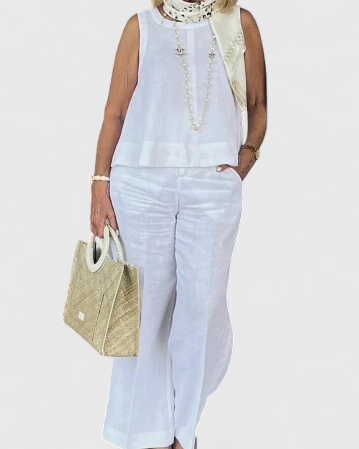 Sandra | Damen Ärmelloses Zweiteiliges Set mit Weiten Hosenbeinen