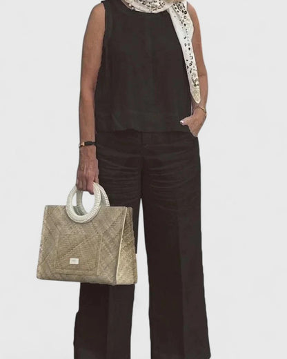 Sandra | Damen Ärmelloses Zweiteiliges Set mit Weiten Hosenbeinen