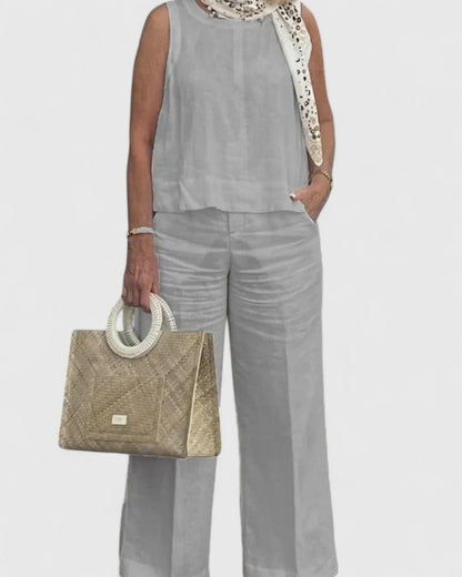 Sandra | Damen Ärmelloses Zweiteiliges Set mit Weiten Hosenbeinen