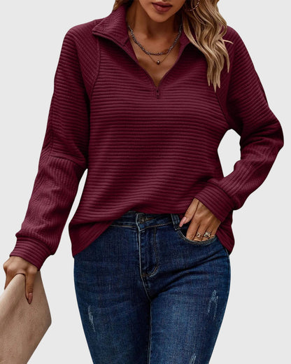 Emma | Damen Modischer Lockerer Reißverschluss-Pullover