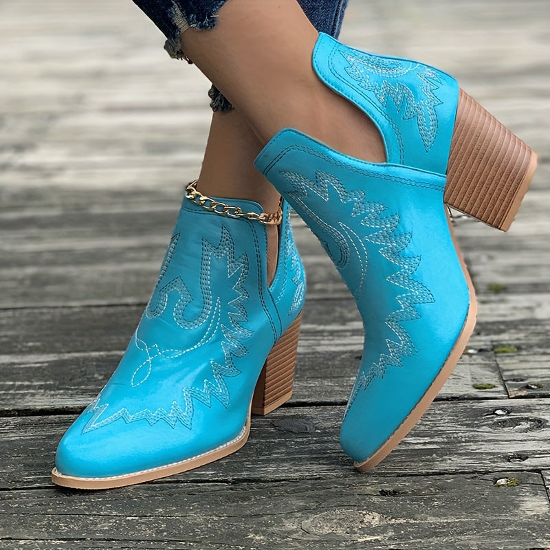 Anna | Damen Winter Western Bestickte Stiefeletten