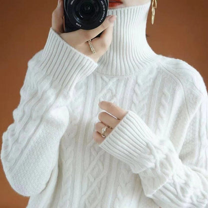 Carolin | Damen Winter Rollkragen Strickpullover mit Zopfmuster