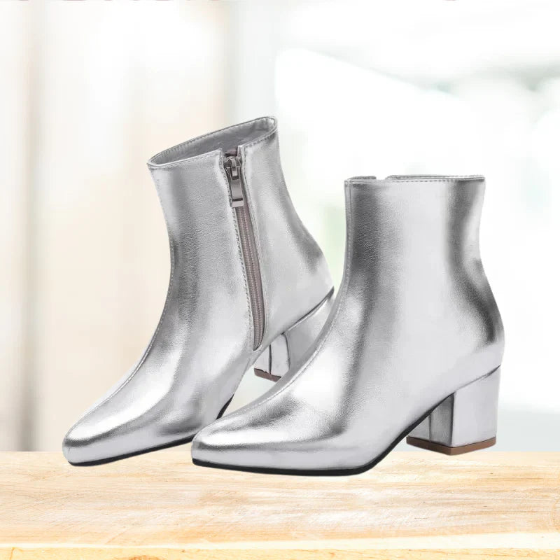Elsa | Damen Metallic Reißverschluss Stiefeletten