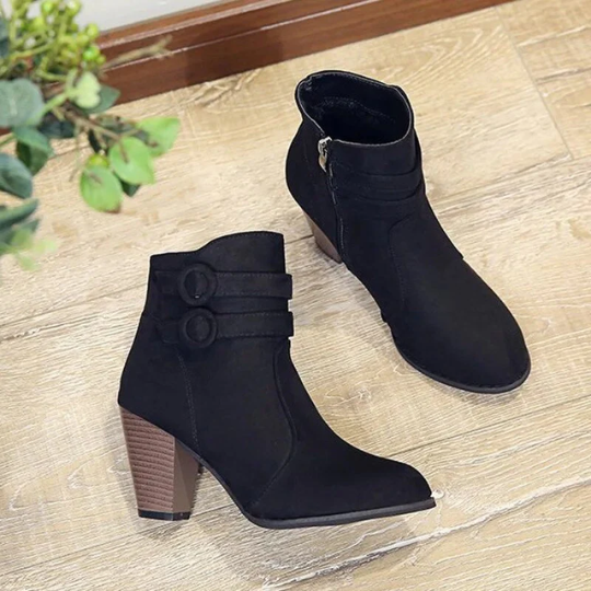 Elfriede | Damen Winter-Stiefeletten mit Schnalle und Blockabsatz