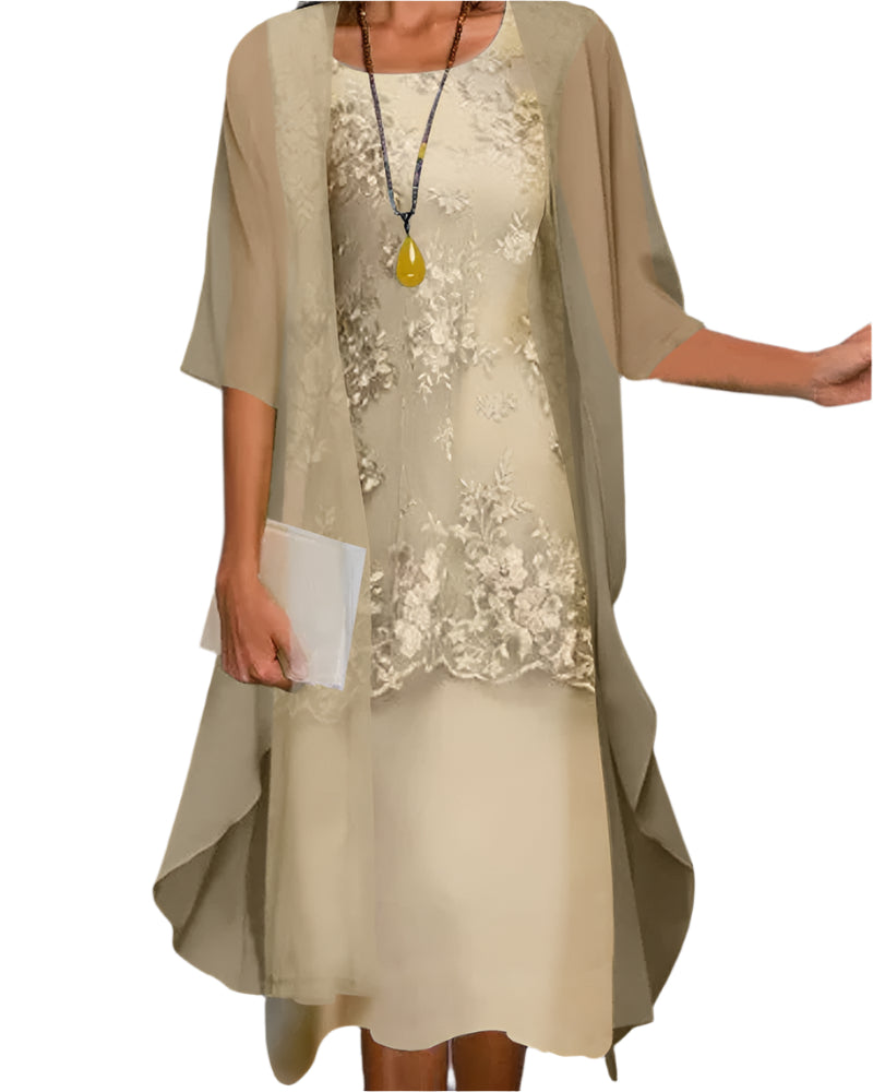 Carolin | Damen Zweiteiliges Kleid aus Spitze und Chiffon