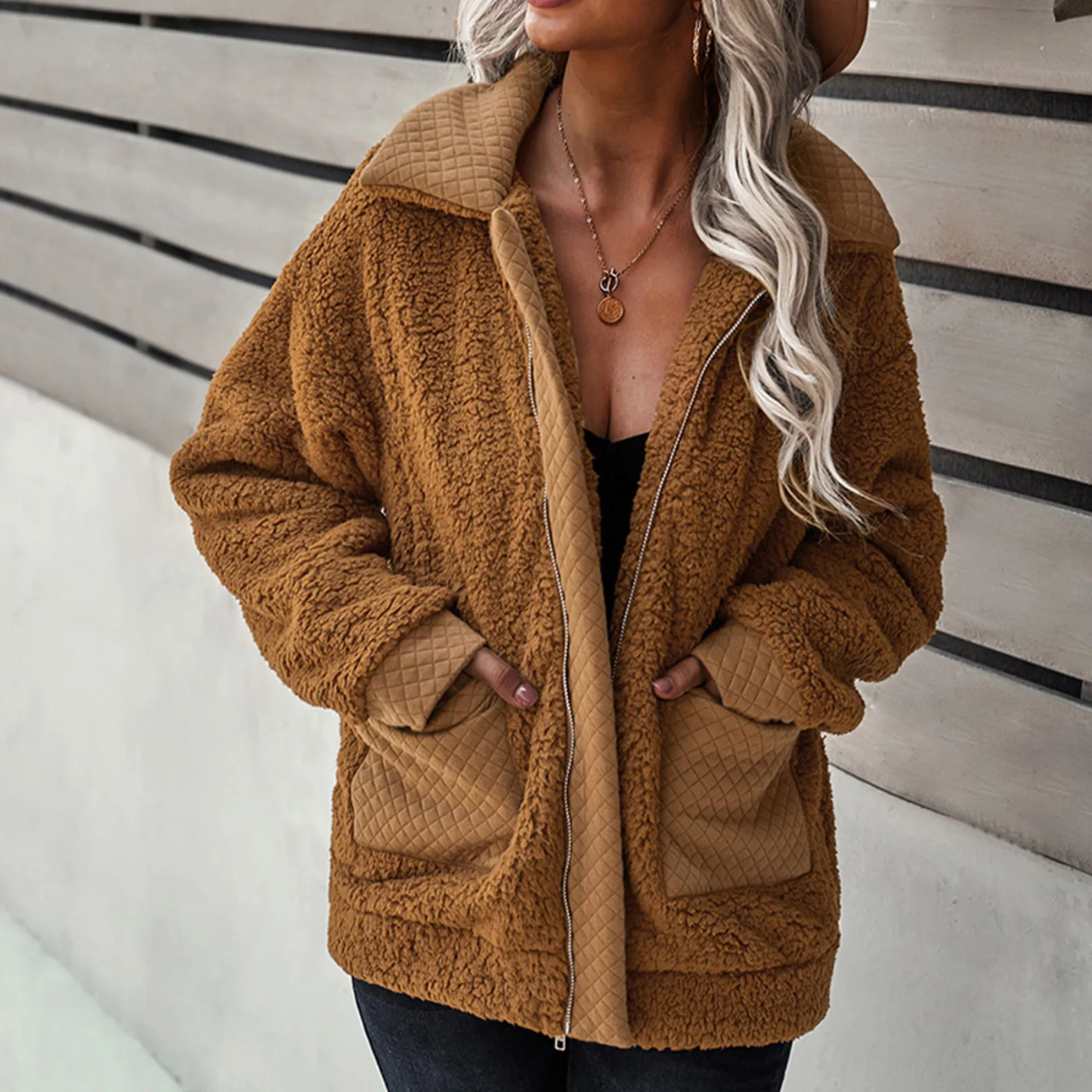 Edith | Damen Lässige Fleecejacke mit Reißverschluss