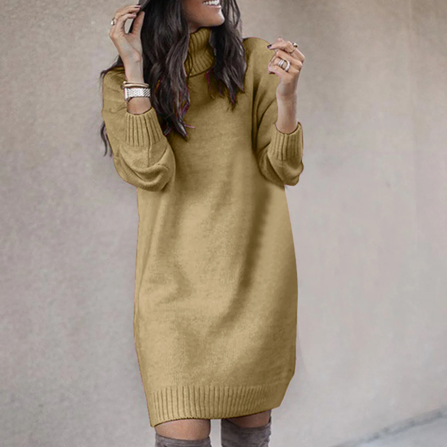 Lydia | Damen Winter Rollkragen Strickkleid