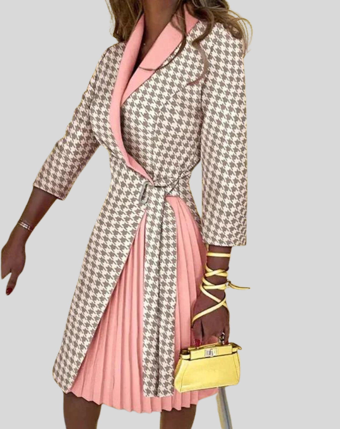 Andrea | Damen Modisches Langarm Wickel-Faltenkleid