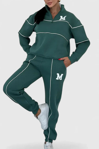 Karin | Damen Trainingsanzug mit Halbem Reißverschluss und Kontrastbesatz