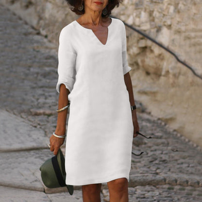 Elfriede | Damen Sommer Kleid Knielang mit V-Ausschnitt