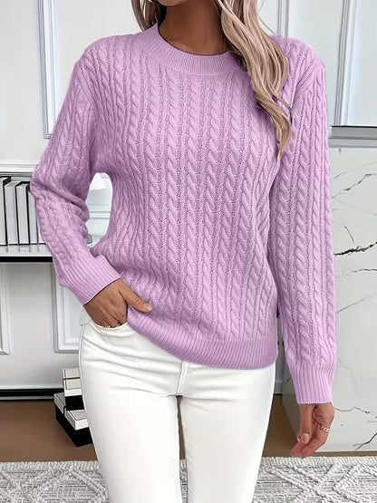Felicia | Damen Gemütlicher Winter-Zopfmuster-Strickpullover