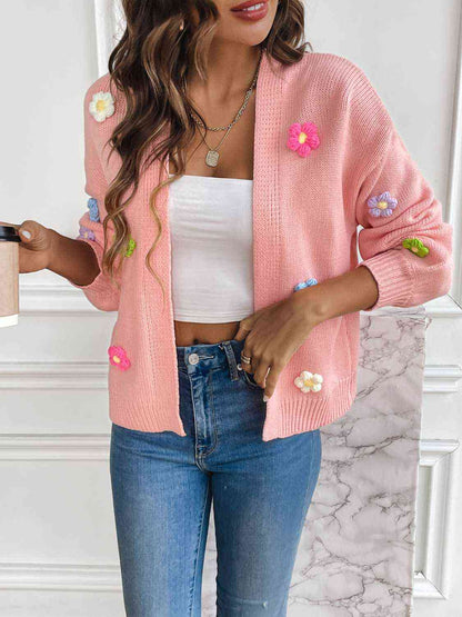 Melanie | Damen Winter Blumen Offener Cardigan