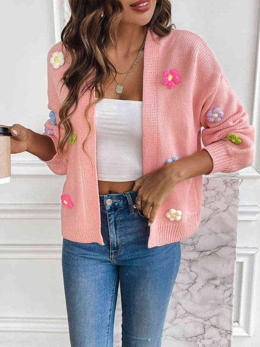 Melanie | Damen Winter Blumen Offener Cardigan