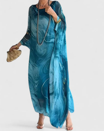 Katharina | Damen Locker Geschnittenes Langkleid mit Künstlerischem Muster