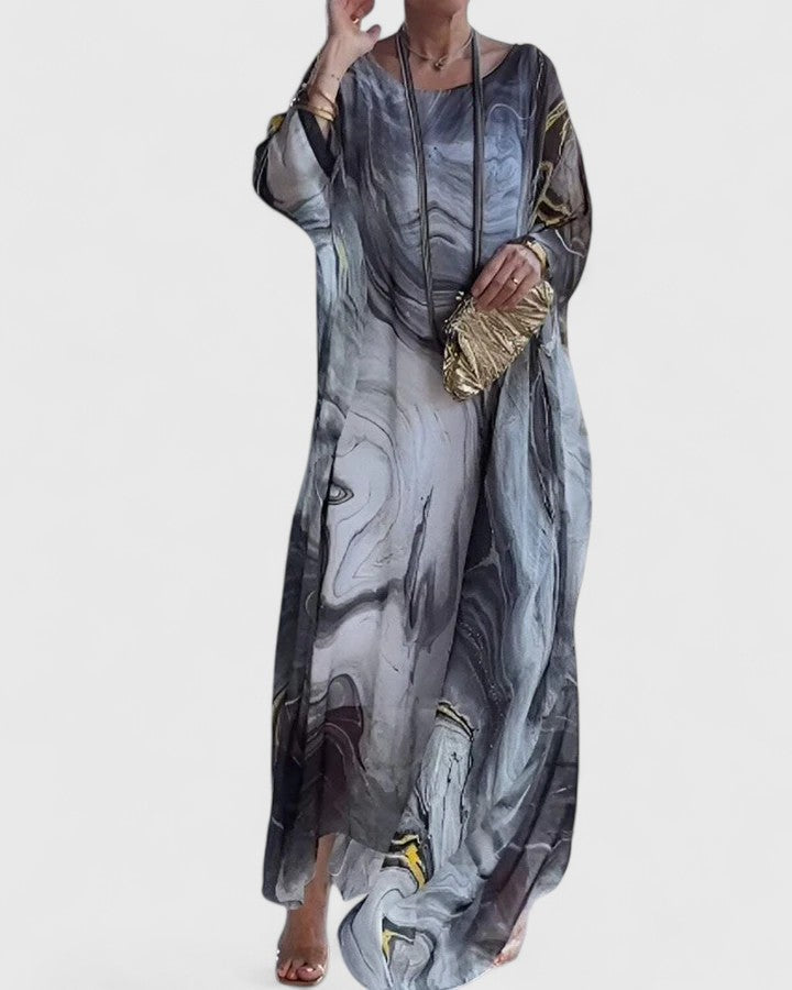 Katharina | Damen Locker Geschnittenes Langkleid mit Künstlerischem Muster