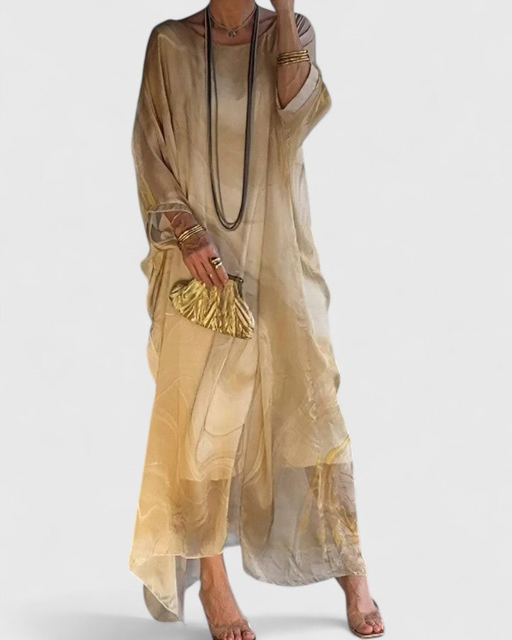 Katharina | Damen Locker Geschnittenes Langkleid mit Künstlerischem Muster