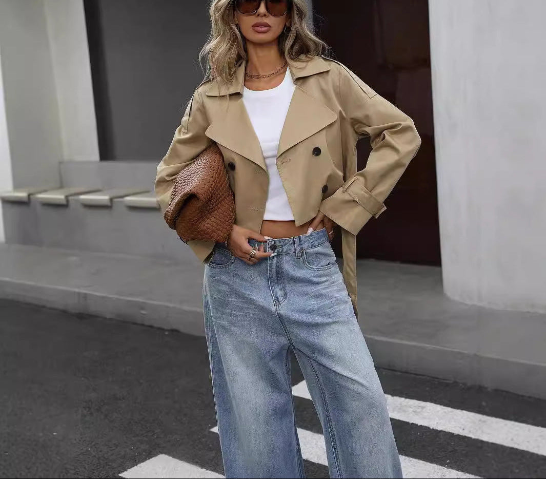 Marion | Damen Lässiger Kurzer Mantel mit Knopfleiste vorne