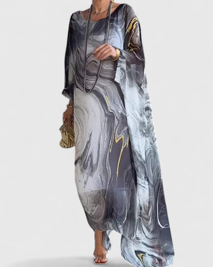 Katharina | Damen Locker Geschnittenes Langkleid mit Künstlerischem Muster