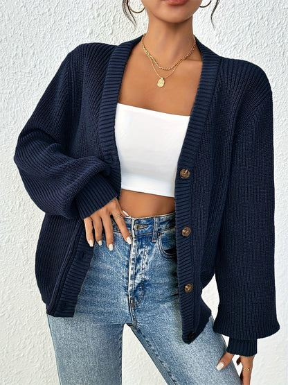 Claudia | Damen Winter Strickjacke mit Knöpfen und Rippstruktur