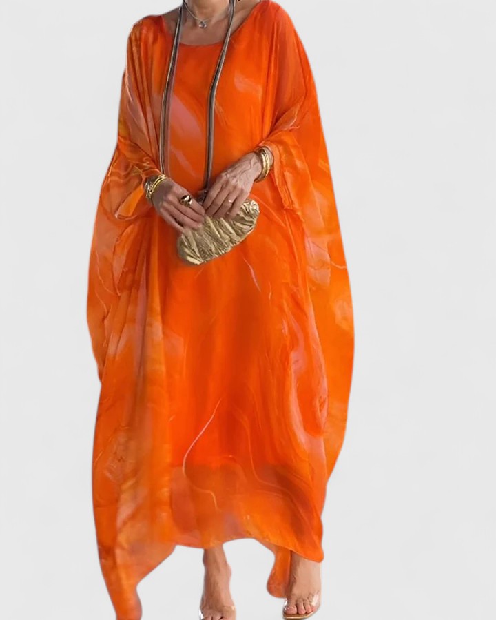 Katharina | Damen Locker Geschnittenes Langkleid mit Künstlerischem Muster