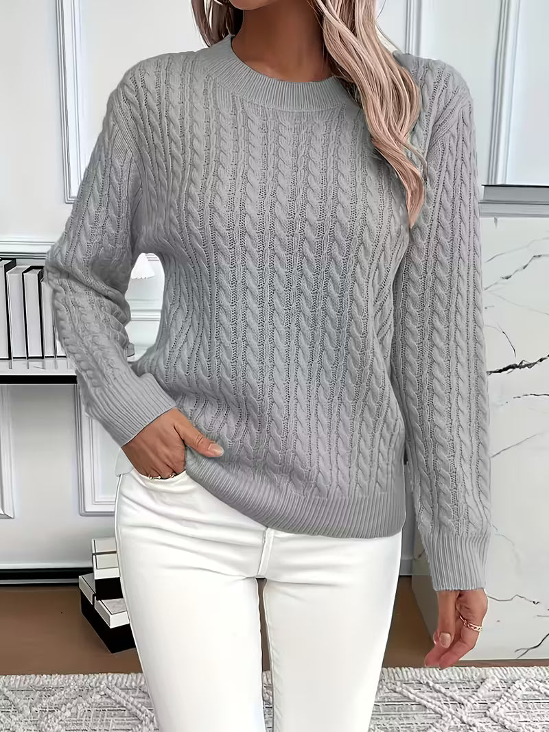 Felicia | Damen Gemütlicher Winter-Zopfmuster-Strickpullover