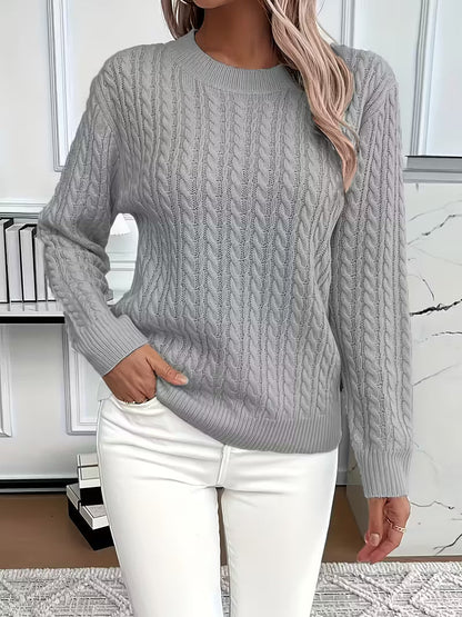 Felicia | Damen Gemütlicher Winter-Zopfmuster-Strickpullover