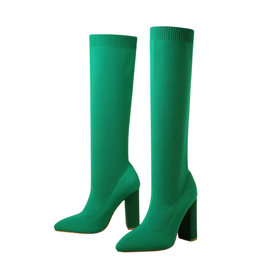 Angela | Damen Winter Strickstiefel mit Hohem Absatz