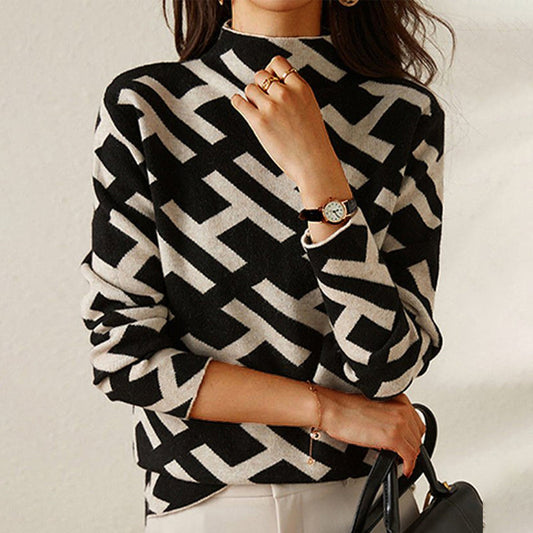 Helga | Damen Winter Geometrischer Pullover mit Stehkragen