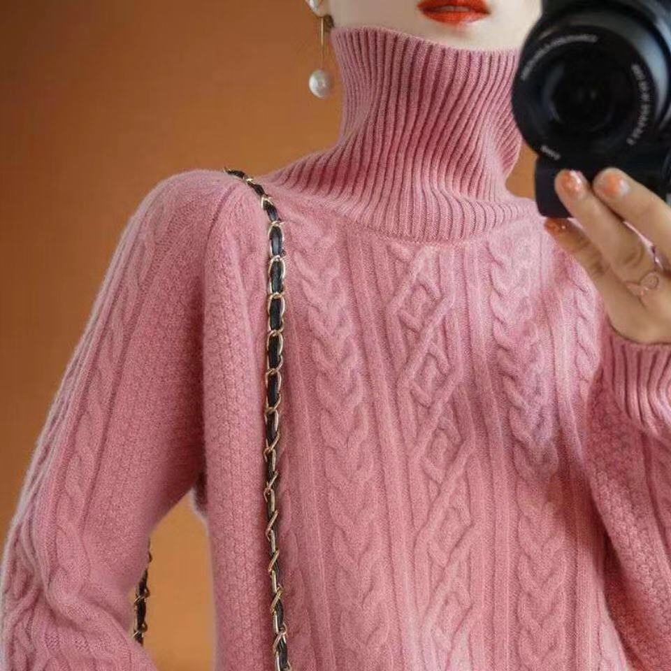 Carolin | Damen Winter Rollkragen Strickpullover mit Zopfmuster