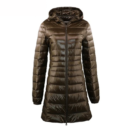 Dorothea | Damen Lange Steppjacke mit Kapuze und Reißverschluss