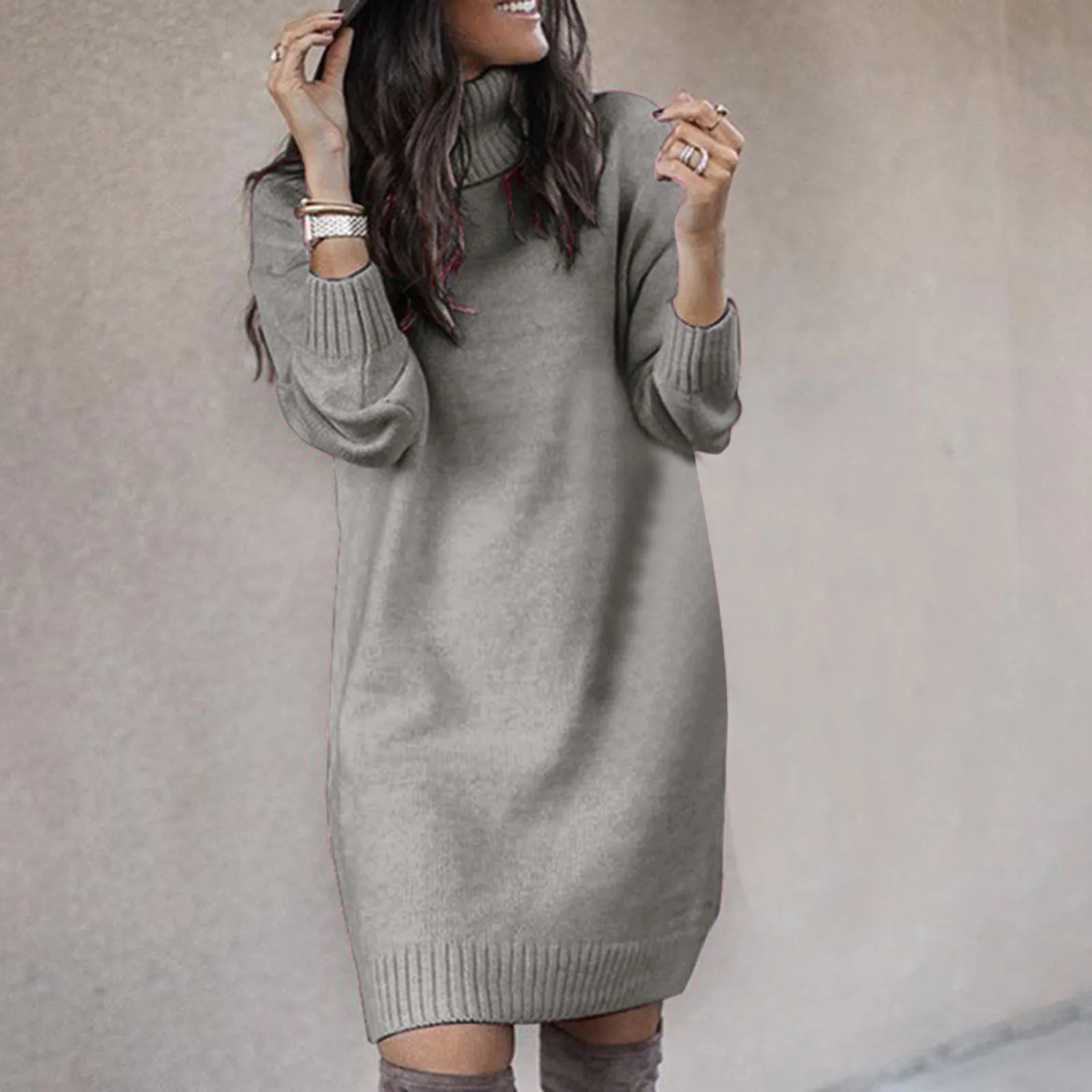 Lydia | Damen Winter Rollkragen Strickkleid