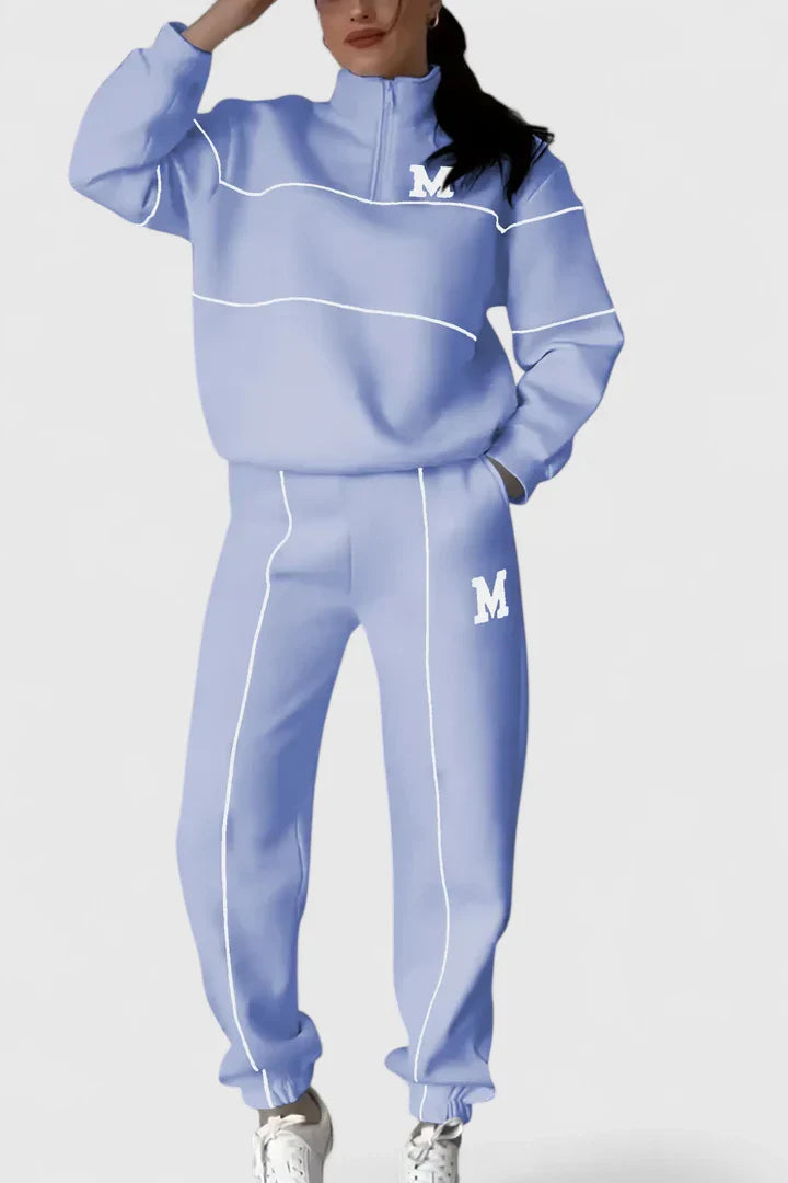 Karin | Damen Trainingsanzug mit Halbem Reißverschluss und Kontrastbesatz