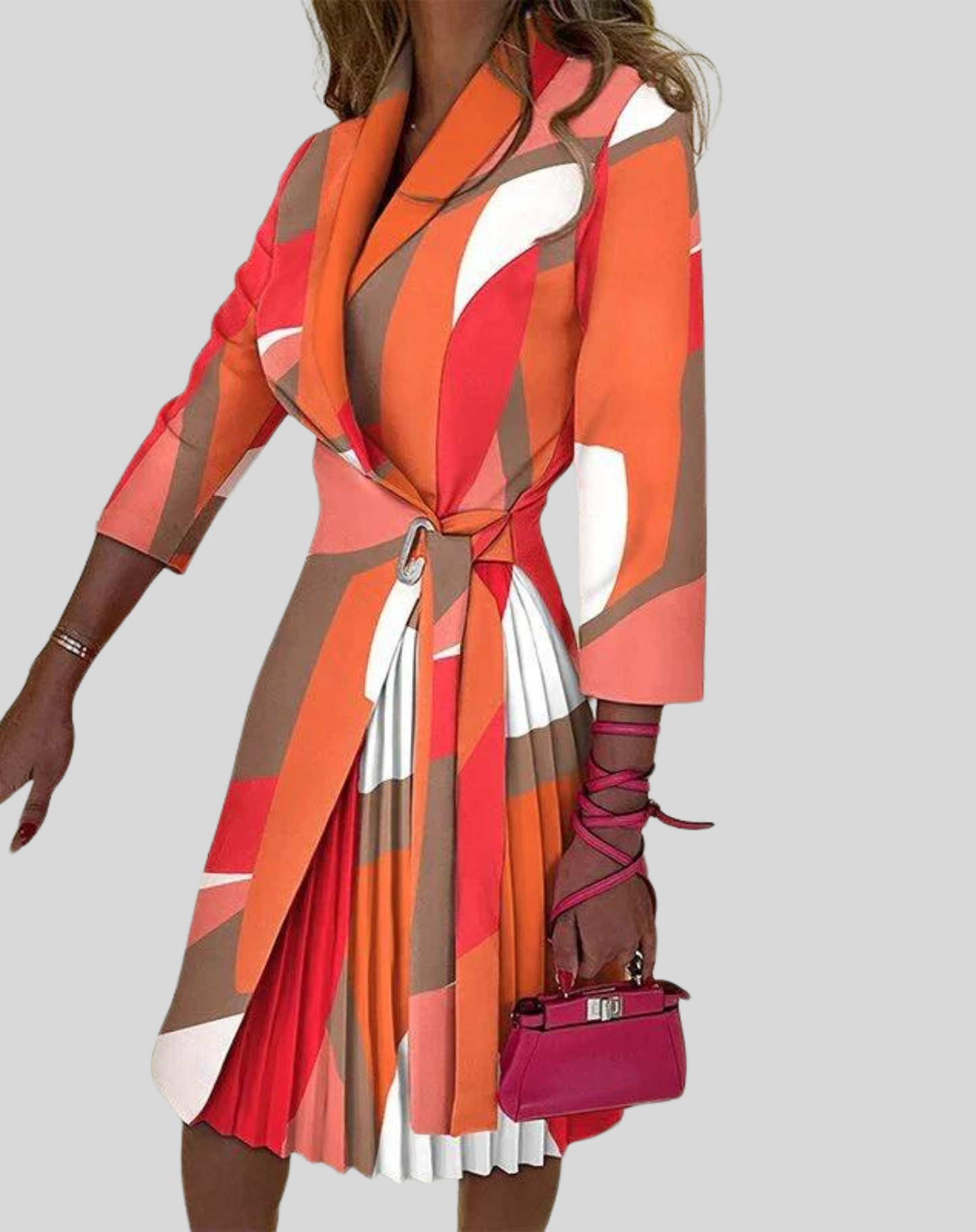 Andrea | Damen Modisches Langarm Wickel-Faltenkleid