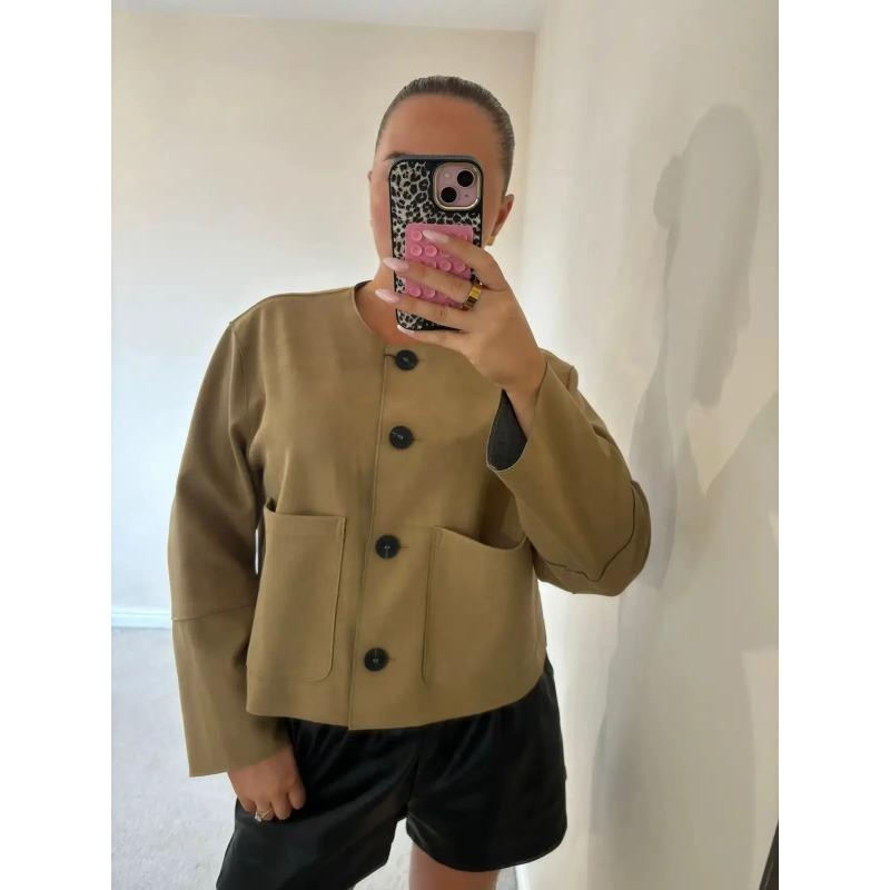 Jessica | Damen Schicke Jacke mit Rundhalsausschnitt und Knöpfen