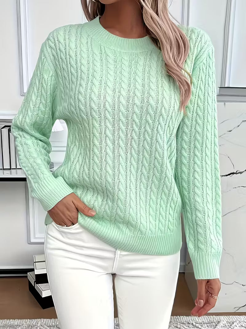 Felicia | Damen Gemütlicher Winter-Zopfmuster-Strickpullover