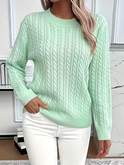 Felicia | Damen Gemütlicher Winter-Zopfmuster-Strickpullover