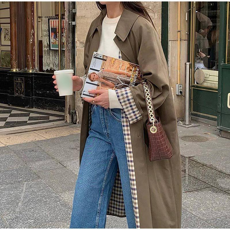 Elke | Damen Langer Karierter Gefütterter Trenchcoat für den Winter