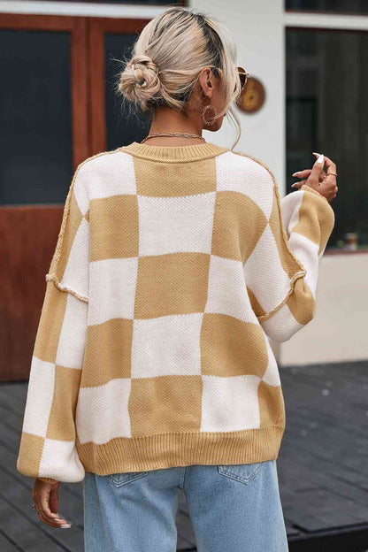 Sarah | Damen Gemütlicher Kariert Winterpullover