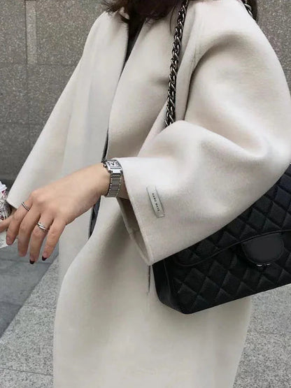 Nadine | Damen Lange Mantel mit Offener Vorderseite und Taschen