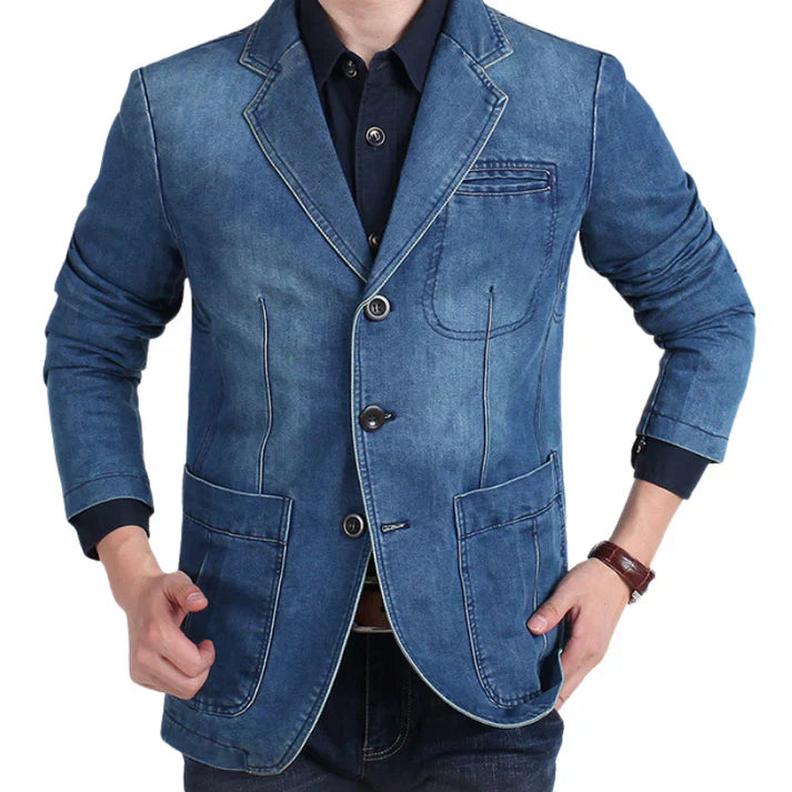 Florian | Herren Lässiger Drei-Knopf-Denim-Blazer
