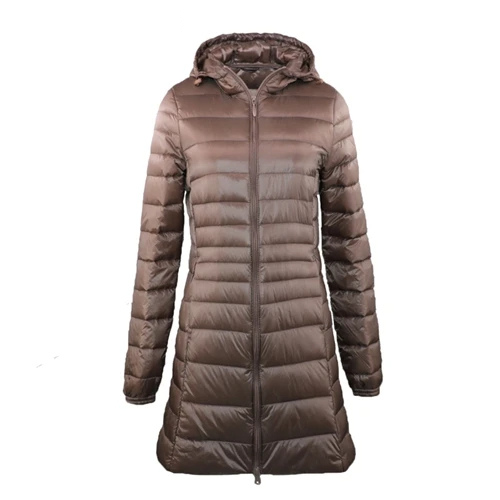 Dorothea | Damen Lange Steppjacke mit Kapuze und Reißverschluss