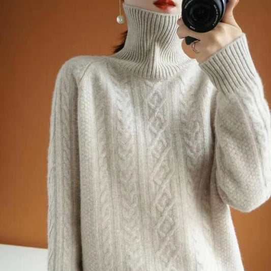 Carolin | Damen Winter Rollkragen Strickpullover mit Zopfmuster