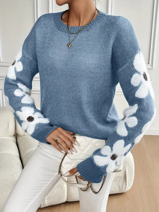Selina | Damen Winter Pullover mit Blumenmuster