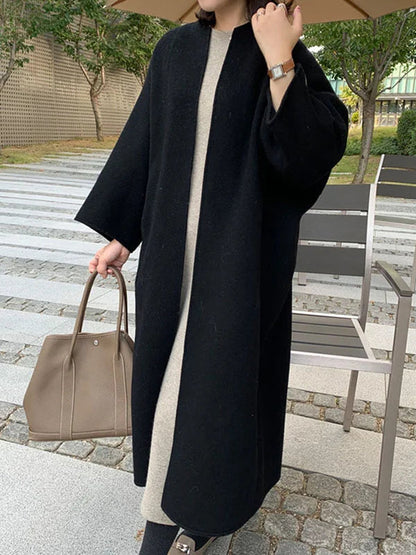 Nadine | Damen Lange Mantel mit Offener Vorderseite und Taschen