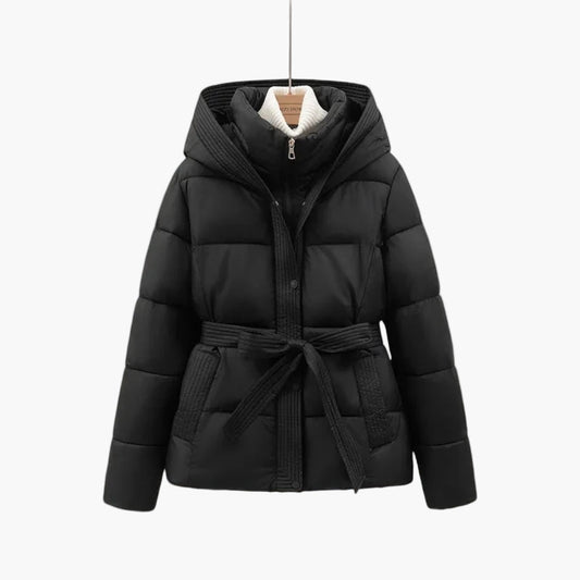 Angela | Damen Kurzer Steppmantel mit Gürtel Winterjacke