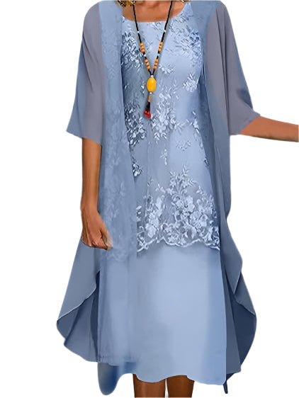 Carolin | Damen Zweiteiliges Kleid aus Spitze und Chiffon