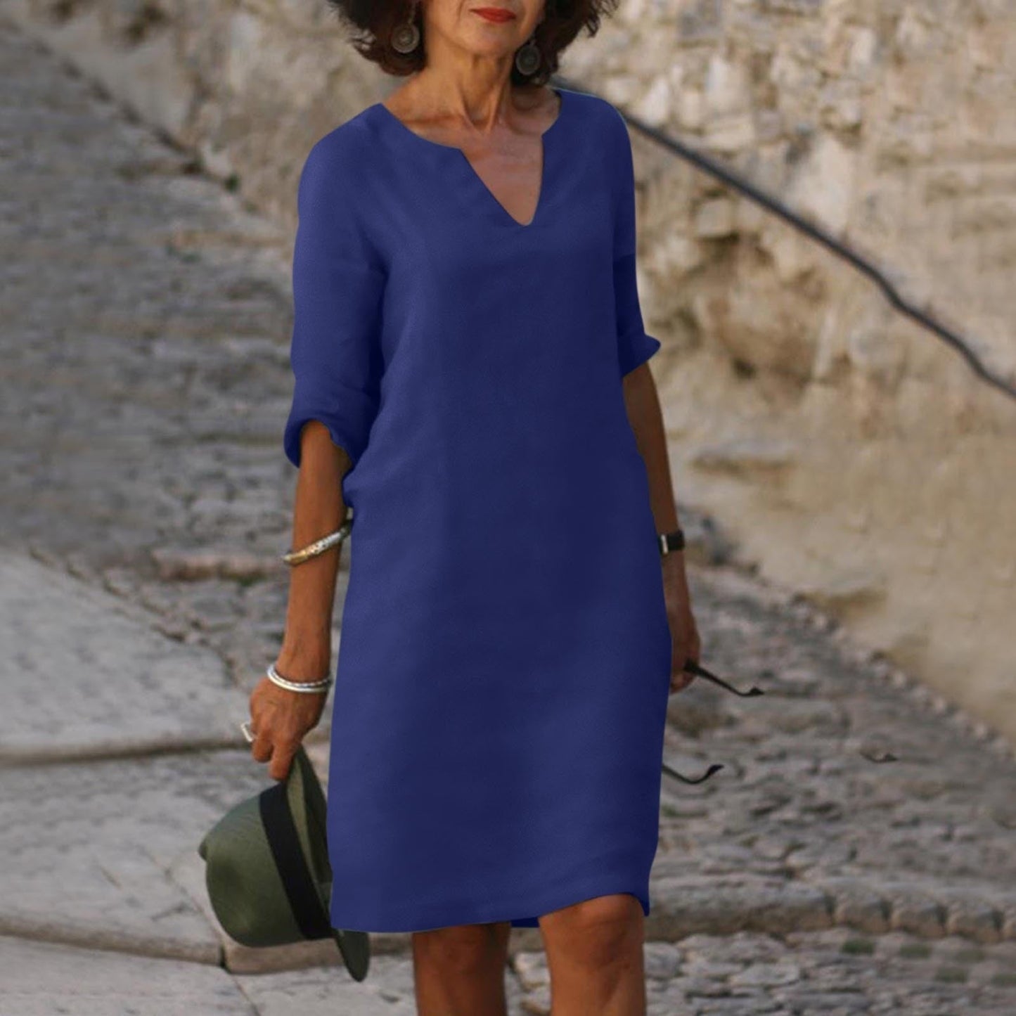 Elfriede | Damen Sommer Kleid Knielang mit V-Ausschnitt