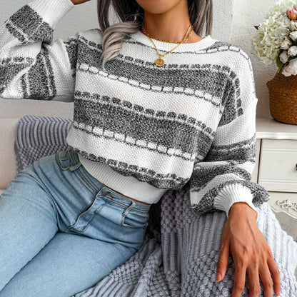 Helene | Damen Winter Gemütlicher Gestreifter Pullover