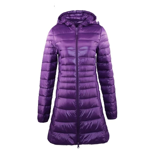 Dorothea | Damen Lange Steppjacke mit Kapuze und Reißverschluss