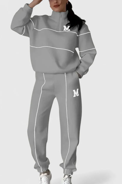 Karin | Damen Trainingsanzug mit Halbem Reißverschluss und Kontrastbesatz